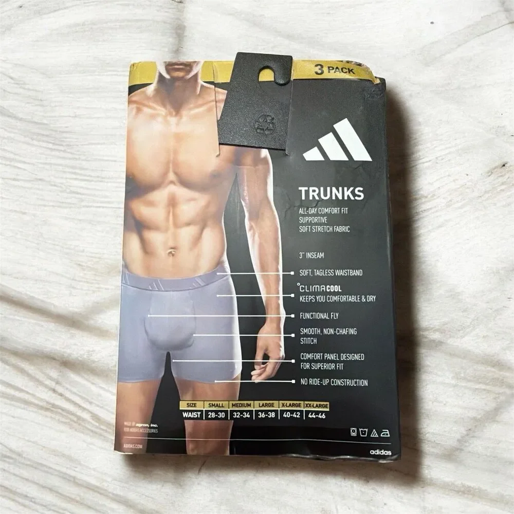 adidas Luxe Comfort Men's Trunks Underwear 3-Pack S Tagless Stretch Black/Gray